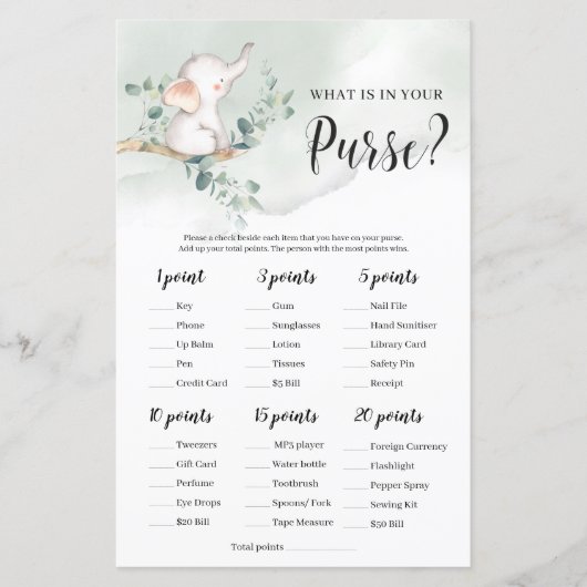 ベビーゾウの緑あなたの財布のゲームの中にあるものを (正面)