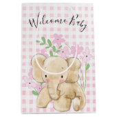 ベビーゾウの花をギンガムに ミディアムペーパーバッグ (正面)