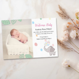 ベビーゾウの誕生のお知らせ 招待状