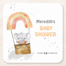 ベビーゾウの風船，赤ちゃんシャワー，紙コースター