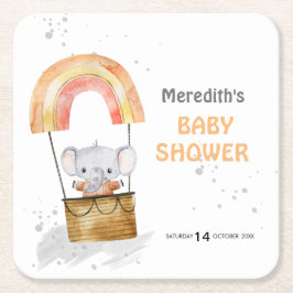 ベビーゾウの風船，赤ちゃんシャワー，紙コースター スクエアペーパーコースター