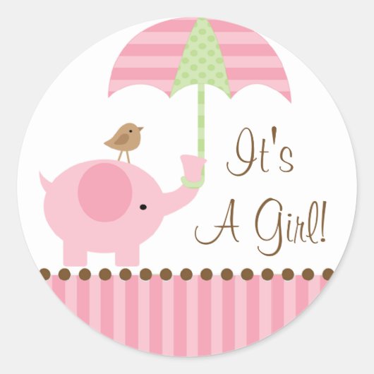 ベビーゾウ傘ガールステッカー ラウンドシール (正面)