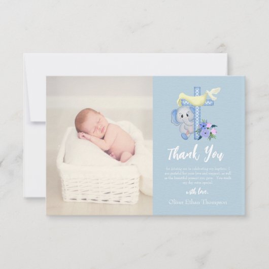 ベビーゾウ十字鳩バプテスマありがとう サンキューカード (正面)