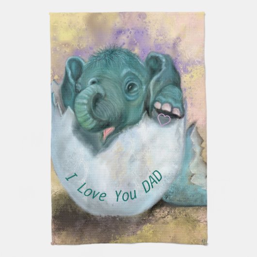 ベビーゾウ卵孵化 – 私はあなたを愛するパパ キッチンタオル (縦)