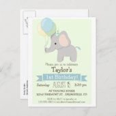 ベビーゾウ子供の誕生日パーティーの招待状 インビテーションポストカード (正面/裏面)