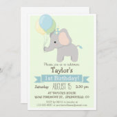 ベビーゾウ子供の誕生日パーティーの招待状 招待状 (正面/裏面)