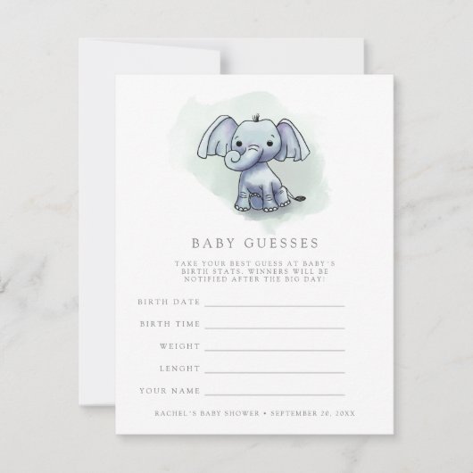 ベビーゾウ座って赤ちゃんシャワー推理ゲーム 招待状 (正面)