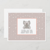 ベビーゾウ弦ハート赤ちゃんシャワーありがとう ポストカード (正面/裏面)