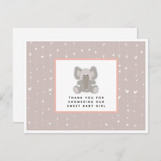 ベビーゾウ弦ハート赤ちゃんシャワーありがとう ポストカード (正面/裏面)