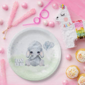 ベビーゾウ水彩動物 ペーパープレート (パーティー)