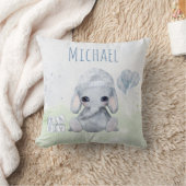 ベビーゾウ水彩名付き子供部屋 クッション (ブランケット)