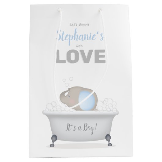 ベビーゾウ泡風呂ボーイベビーシャワー ミディアムペーパーバッグ (正面)