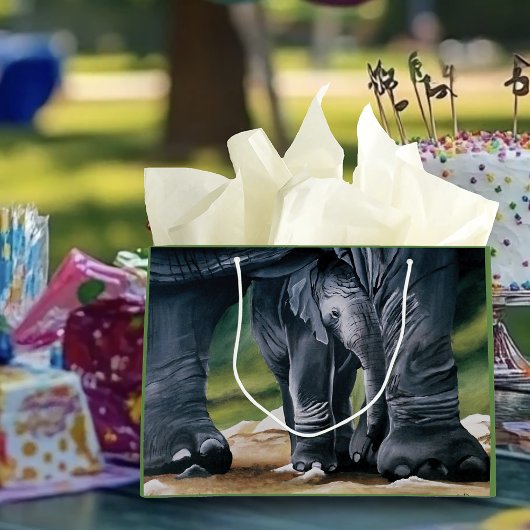 ベビーゾウ灰色かわいい ラージペーパーバッグ