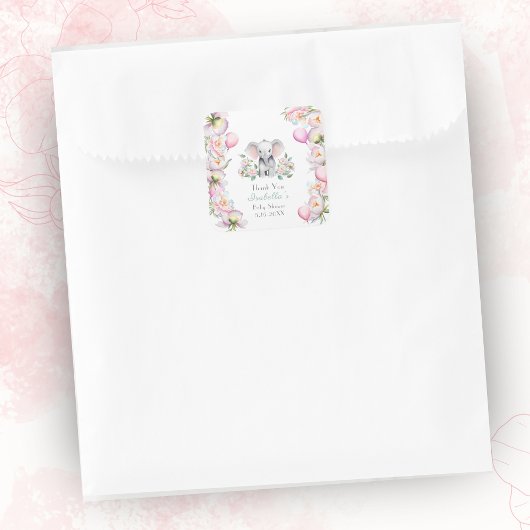 ベビーゾウ牡丹&バルーンありがとう スクエアシール