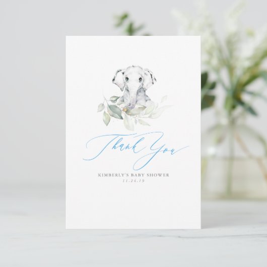 ベビーゾウ男の子ベイビーシャワーありがとう サンキューカード (スタンド正面)