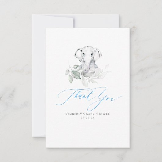 ベビーゾウ男の子ベイビーシャワーありがとう サンキューカード (正面)