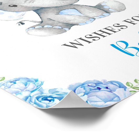 ベビーゾウ男の赤ちゃんシャワー散水の願い ポスター (角)