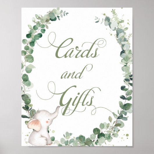 ベビーゾウ緑のシャワーカードとギフト ポスター (正面)