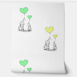 ベビーゾウ緑の黄色のハートバルーンデザイン 壁紙