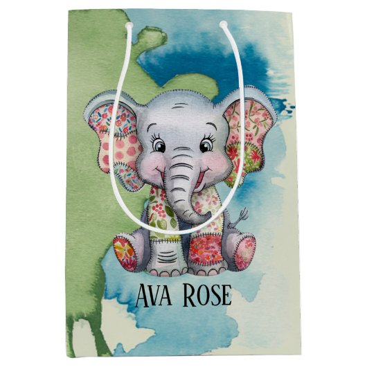 ベビーゾウ縫いフローラパッチ任意の子 ミディアムペーパーバッグ (正面)