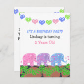 ベビーゾウ誕生日招待状 招待状 (正面/裏面)