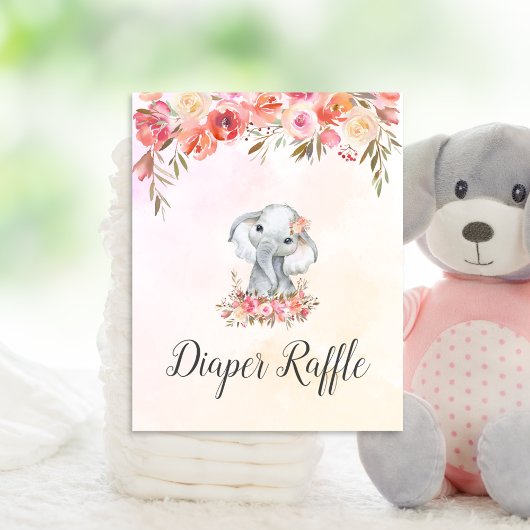 ベビーゾウ赤ちゃんシャワーおむつラッフル ポスター