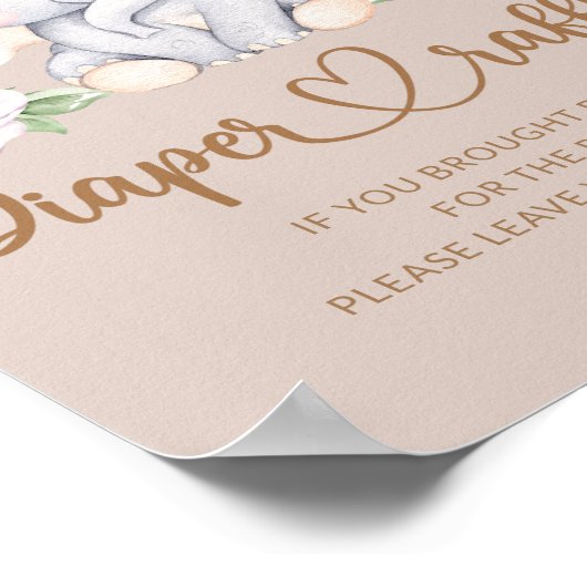 ベビーゾウ赤ちゃんシャワーおむつラッフル ポスター (角)