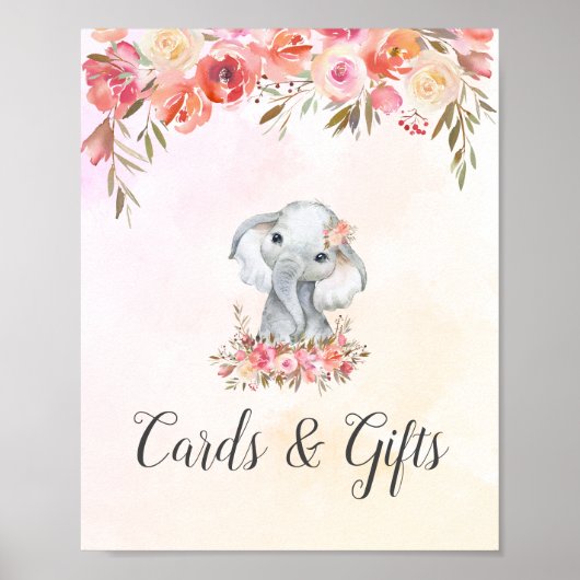 ベビーゾウ赤ちゃんシャワーカードギフト ポスター (正面)