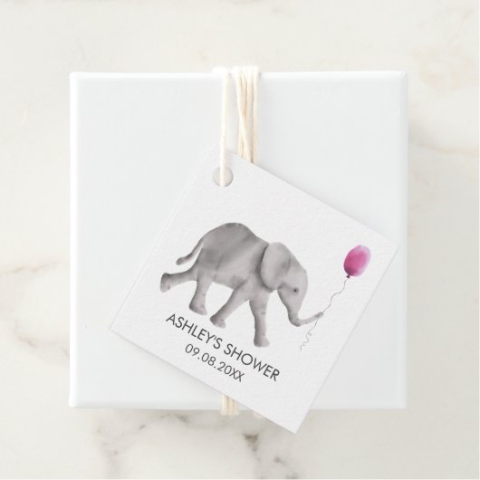 ベビーゾウ赤ちゃんシャワーギフトラベル、ピンク&グレー フェイバータグ (インサイチュ)