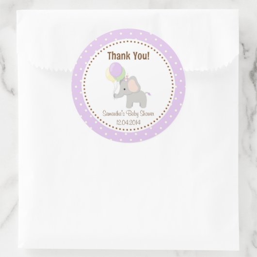ベビーゾウ赤ちゃんシャワーステッカー紫 ラウンドシール (バッグ)