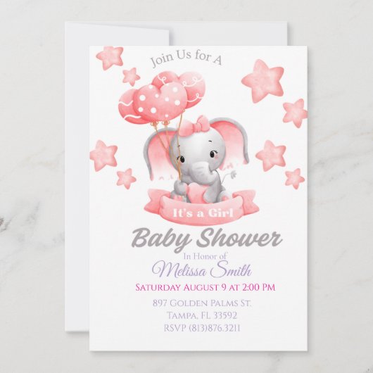 ベビーゾウ赤ちゃんシャワー招待状 招待状 (正面)