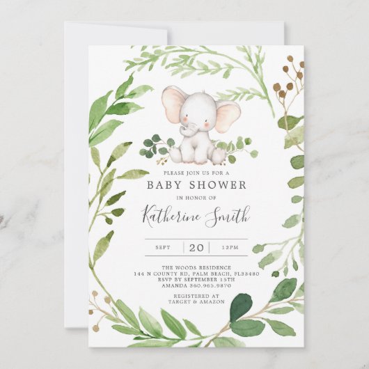 ベビーゾウ赤ちゃんシャワー招待状 招待状 (正面)
