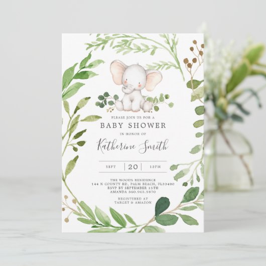 ベビーゾウ赤ちゃんシャワー招待状 招待状 (スタンド正面)