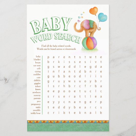 ベビーゾウ赤ちゃんシャワー語検索 チラシ (正面)