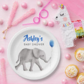 ベビーゾウ赤ちゃんシャワー、ゾウ&ブルーバルーン ペーパープレート (パーティー)