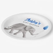 ベビーゾウ赤ちゃんシャワー、ゾウ&ブルーバルーン ペーパープレート (アングル)