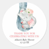 ベビーゾウ赤面ピンクの好意シール ラウンドシール (正面)