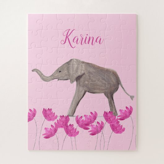 ベビーゾウ野生動物子供へ芸術少女 ジグソーパズル (縦)