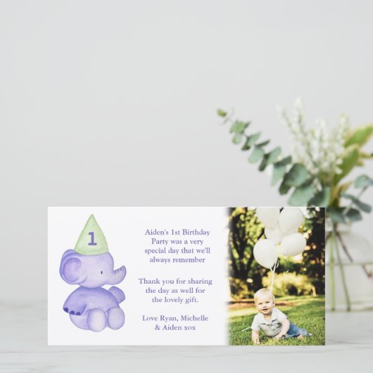 ベビーゾウ1歳の誕生日ありがとうフォトカード サンキューカード (スタンド正面)