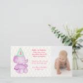 ベビーゾウ1歳の誕生日ありがとうフォトカード サンキューカード (スタンド正面)