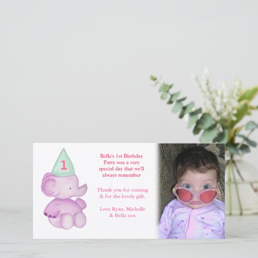 ベビーゾウ1歳の誕生日ありがとうフォトカード サンキューカード (スタンド正面)