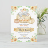 ベビーゾウ&カボチャ秋ベビーシャワー招待状。 招待状 (スタンド正面)