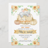 ベビーゾウ&カボチャ秋ベビーシャワー招待状。 招待状 (正面/裏面)