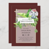 ベビーゾウ《キリスト教》洗礼式や命名式招待状forガールズジャングル 招待状 (正面/裏面)