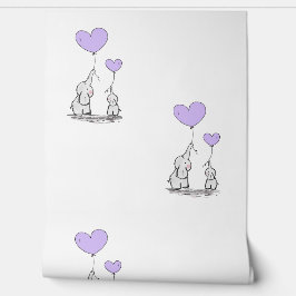 ベビーゾウ&パープルハートバルーンデザイン 壁紙