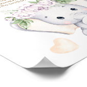 ベビーゾウ&フラワーウォーター色ベビーシャワー ポスター (角)