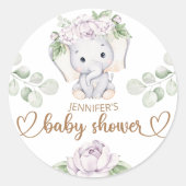 ベビーゾウ&フラワーウォーター色ベビーシャワー ラウンドシール (正面)