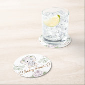 ベビーゾウ&フラワーウォーター色ベビーシャワー ラウンドペーパーコースター (インサイチュ)