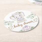 ベビーゾウ&フラワーウォーター色ベビーシャワー ラウンドペーパーコースター (アングル)