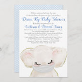 ベビーゾウ、ベビーシャワーでマスクを駆動 招待状 (正面/裏面)